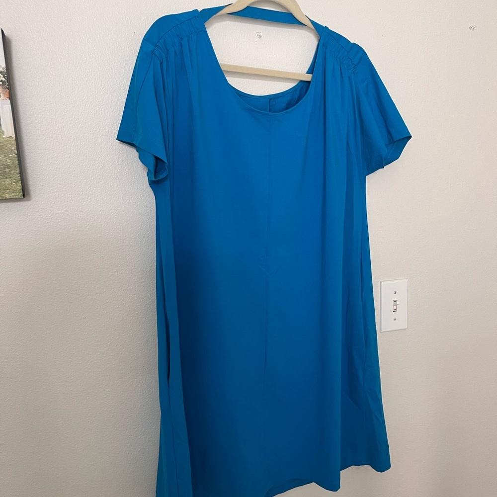 COS Teal Blue Short-Sleeve Shift Dress